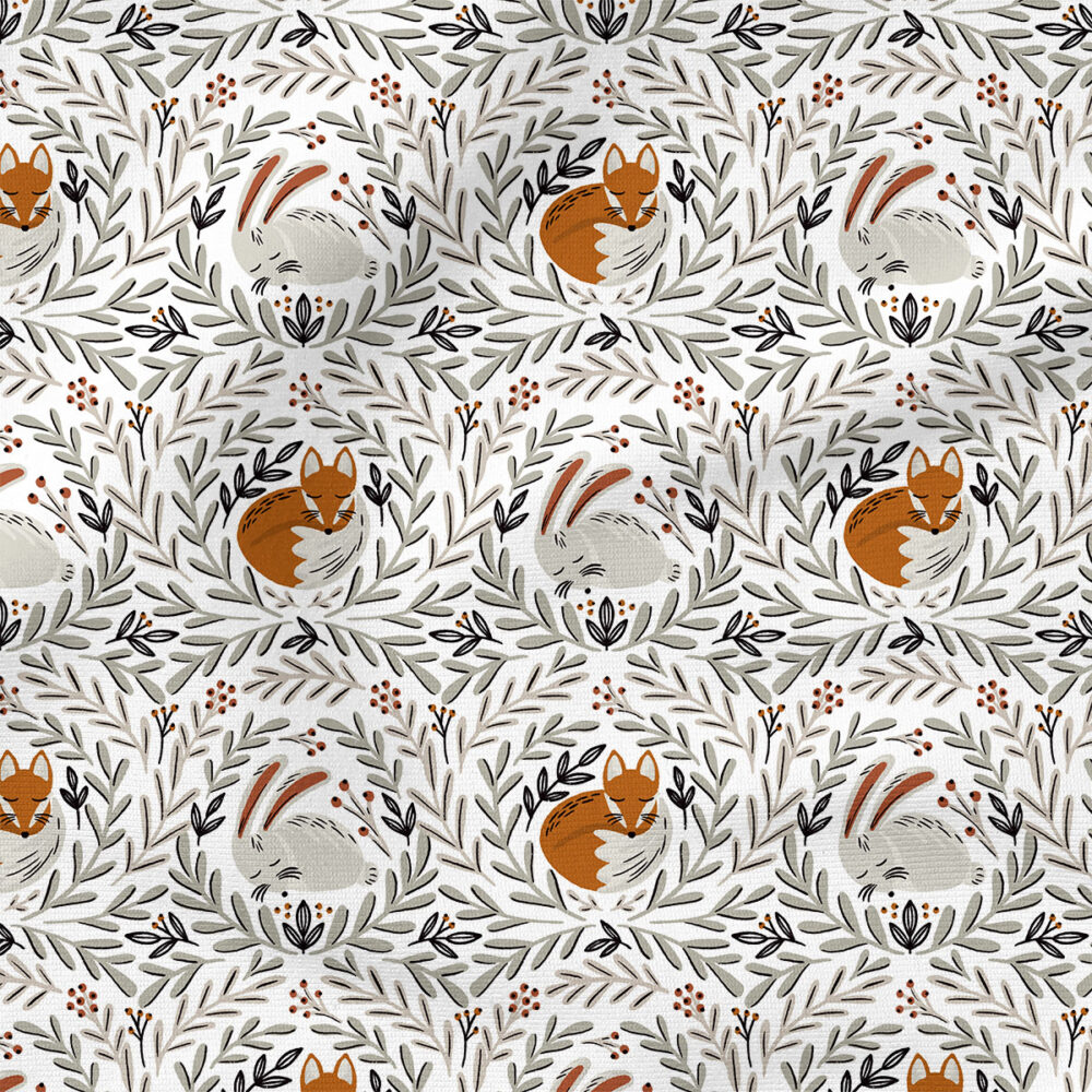 Fox and bunny (tan and white) |  Fabric Design | Amy MacCready